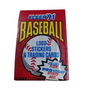 Fleer 91 Baseball Logo Stickers & Trading Cards Pack With 14 Cards & 1 Sticker